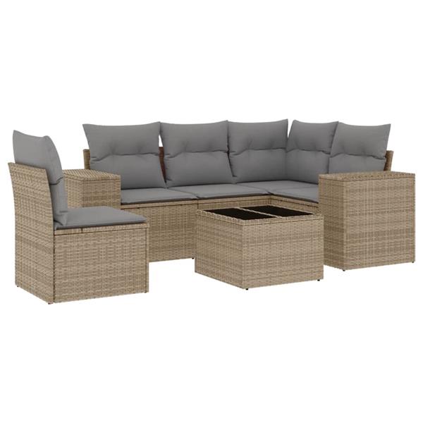 Grote foto vidaxl 6 delige loungeset met kussens poly rattan beige tuin en terras tuinmeubelen
