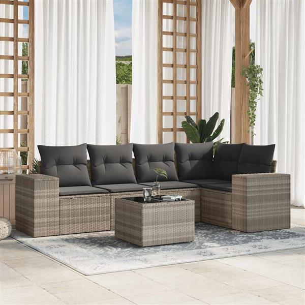 Grote foto vidaxl 6 delige loungeset met kussens poly rattan lichtgrijs tuin en terras tuinmeubelen
