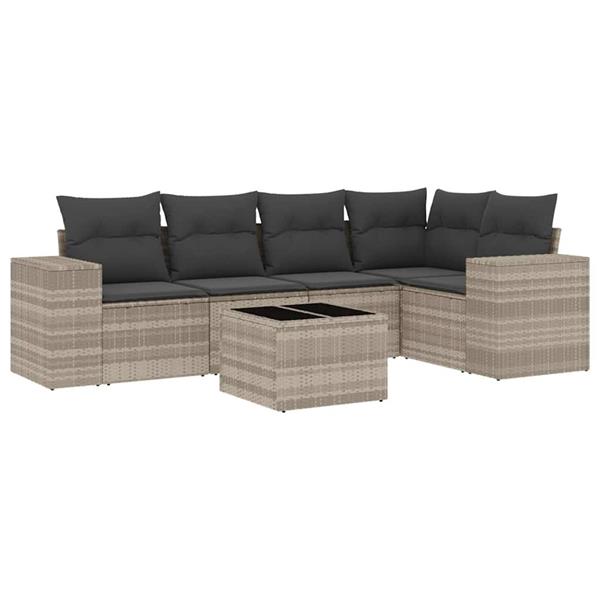 Grote foto vidaxl 6 delige loungeset met kussens poly rattan lichtgrijs tuin en terras tuinmeubelen