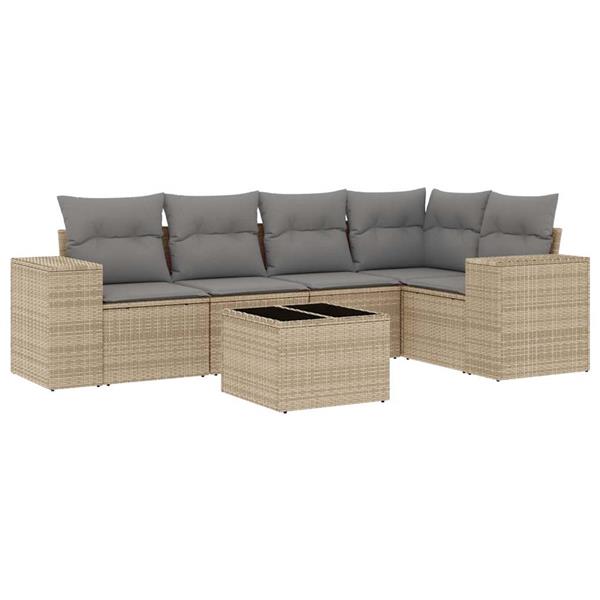 Grote foto vidaxl 6 delige loungeset met kussens poly rattan beige tuin en terras tuinmeubelen