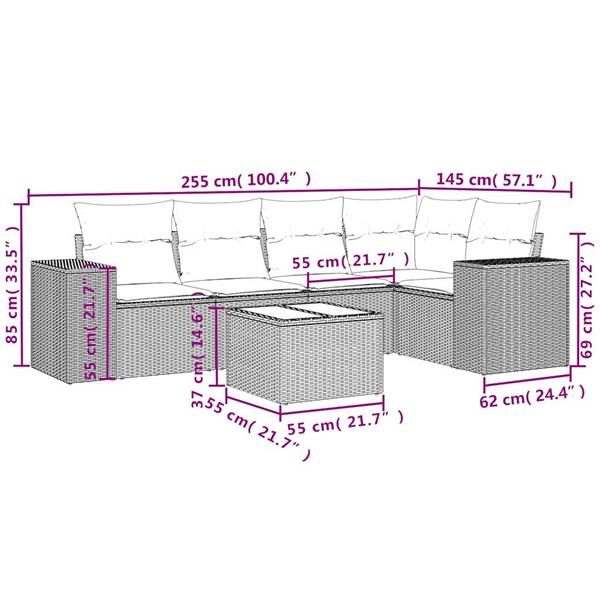 Grote foto vidaxl 6 delige loungeset met kussens poly rattan beige tuin en terras tuinmeubelen