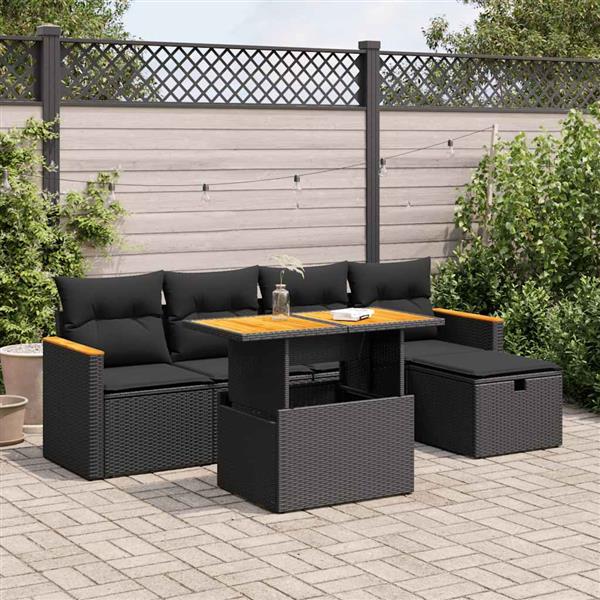 Grote foto vidaxl 6 delige loungeset met kussens poly rattan zwart tuin en terras tuinmeubelen