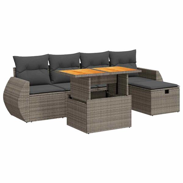 Grote foto vidaxl 6 delige loungeset met kussens poly rattan acacia grijs tuin en terras tuinmeubelen