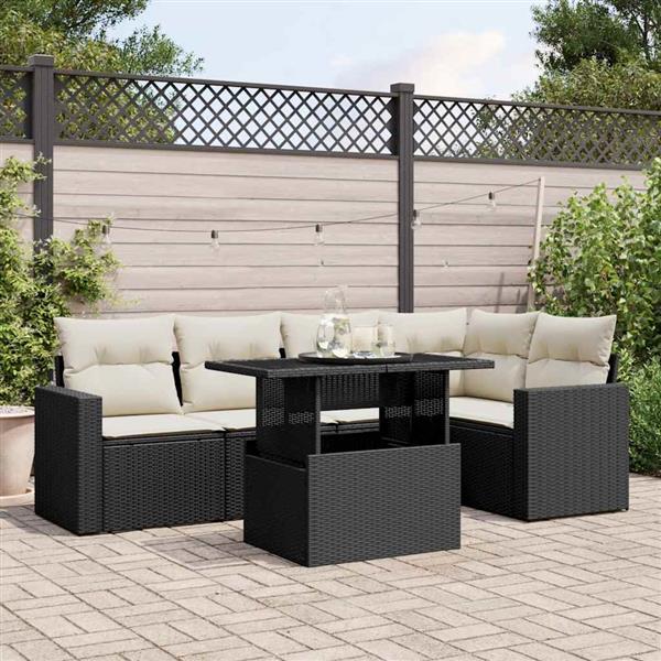 Grote foto vidaxl 6 delige loungeset met kussens poly rattan zwart tuin en terras tuinmeubelen