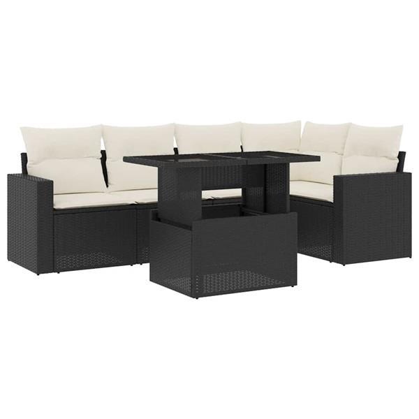 Grote foto vidaxl 6 delige loungeset met kussens poly rattan zwart tuin en terras tuinmeubelen
