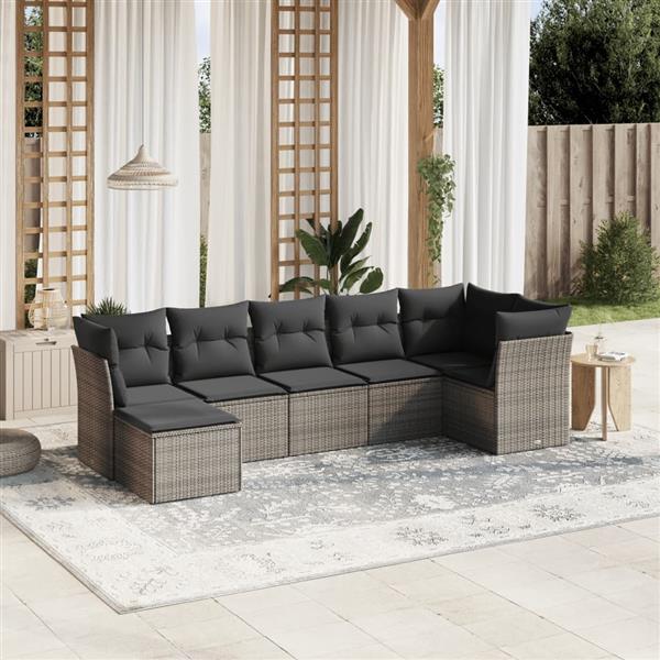 Grote foto vidaxl 7 delige loungeset met kussens poly rattan grijs tuin en terras tuinmeubelen