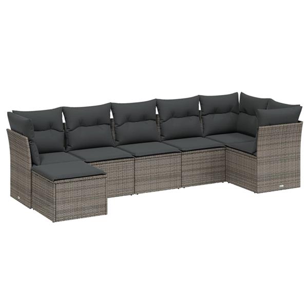 Grote foto vidaxl 7 delige loungeset met kussens poly rattan grijs tuin en terras tuinmeubelen