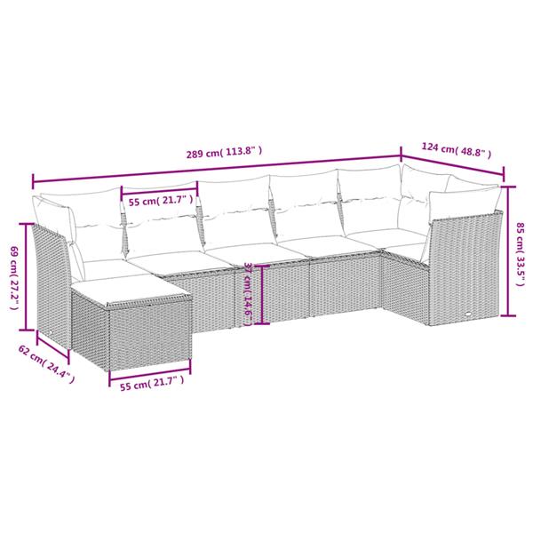 Grote foto vidaxl 7 delige loungeset met kussens poly rattan grijs tuin en terras tuinmeubelen