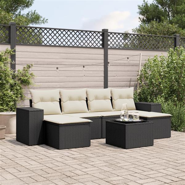 Grote foto vidaxl 7 delige loungeset met kussens poly rattan zwart tuin en terras tuinmeubelen