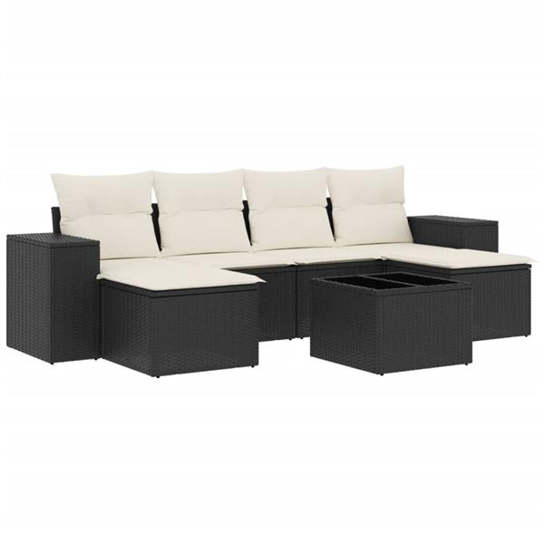 Grote foto vidaxl 7 delige loungeset met kussens poly rattan zwart tuin en terras tuinmeubelen