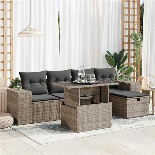 Grote foto vidaxl 6 delige loungeset met kussens poly rattan grijs tuin en terras tuinmeubelen