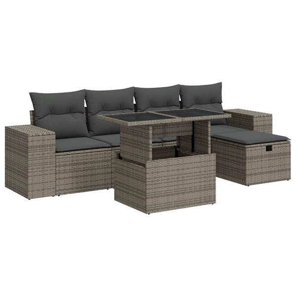 Grote foto vidaxl 6 delige loungeset met kussens poly rattan grijs tuin en terras tuinmeubelen