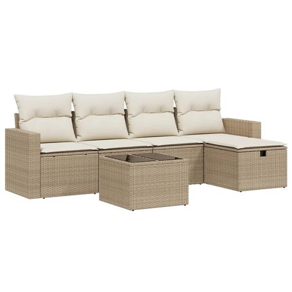 Grote foto vidaxl 6 delige loungeset met kussens poly rattan beige tuin en terras tuinmeubelen