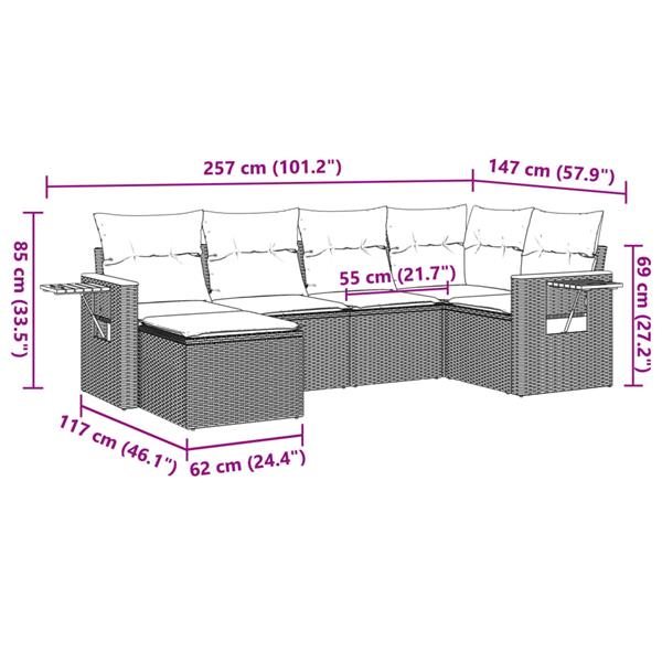 Grote foto vidaxl 6 delige loungeset met kussens poly rattan beige tuin en terras tuinmeubelen