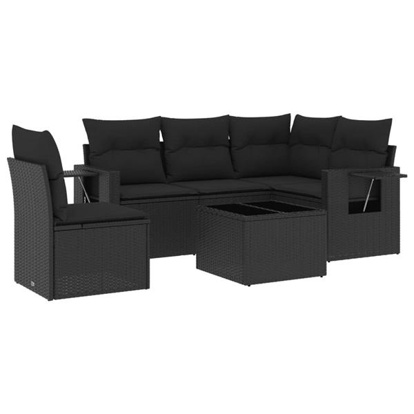 Grote foto vidaxl 6 delige loungeset met kussens poly rattan zwart tuin en terras tuinmeubelen