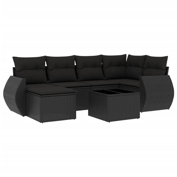 Grote foto vidaxl 7 delige loungeset met kussens poly rattan zwart tuin en terras tuinmeubelen