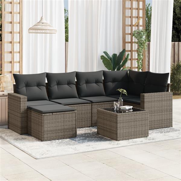 Grote foto vidaxl 7 delige loungeset met kussens poly rattan grijs tuin en terras tuinmeubelen