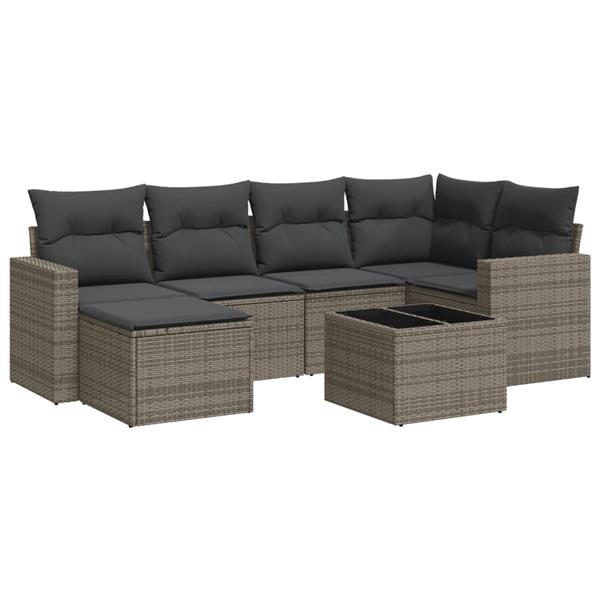 Grote foto vidaxl 7 delige loungeset met kussens poly rattan grijs tuin en terras tuinmeubelen