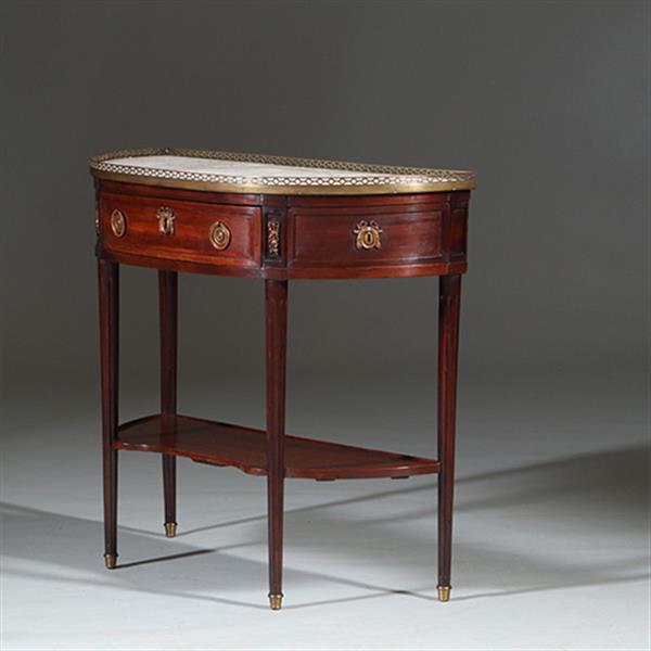 Grote foto lodewijk xvi wandtafel met marmer blad met bronzen galerijtje ca 1790 no.260670 antiek en kunst stoelen en banken