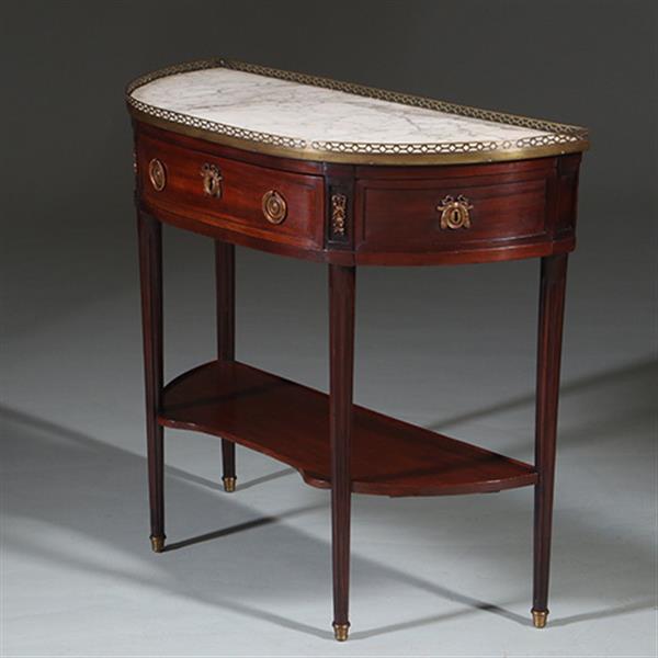 Grote foto lodewijk xvi wandtafel met marmer blad met bronzen galerijtje ca 1790 no.260670 antiek en kunst stoelen en banken
