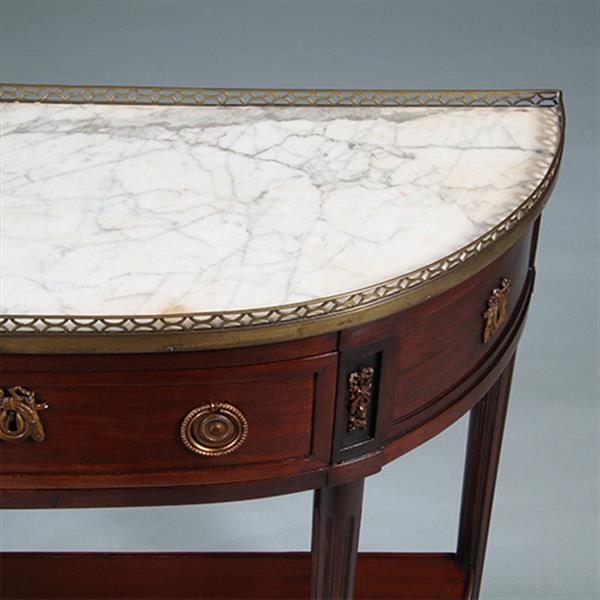 Grote foto lodewijk xvi wandtafel met marmer blad met bronzen galerijtje ca 1790 no.260670 antiek en kunst stoelen en banken