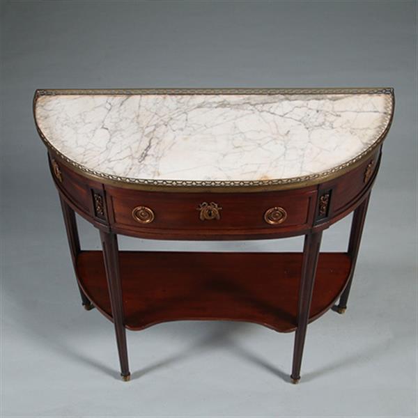Grote foto lodewijk xvi wandtafel met marmer blad met bronzen galerijtje ca 1790 no.260670 antiek en kunst stoelen en banken