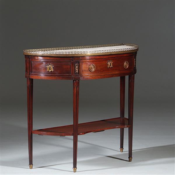 Grote foto lodewijk xvi wandtafel met marmer blad met bronzen galerijtje ca 1790 no.260670 antiek en kunst stoelen en banken