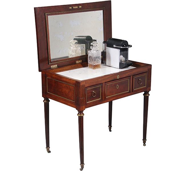 Grote foto hollandse lodewijk xvi wandtafel als schenktafel in mahonie met verguld messing no.260665 antiek en kunst stoelen en banken
