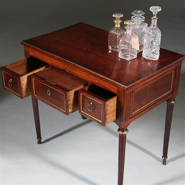 Grote foto hollandse lodewijk xvi wandtafel als schenktafel in mahonie met verguld messing no.260665 antiek en kunst stoelen en banken