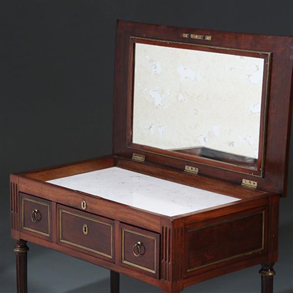 Grote foto hollandse lodewijk xvi wandtafel als schenktafel in mahonie met verguld messing no.260665 antiek en kunst stoelen en banken