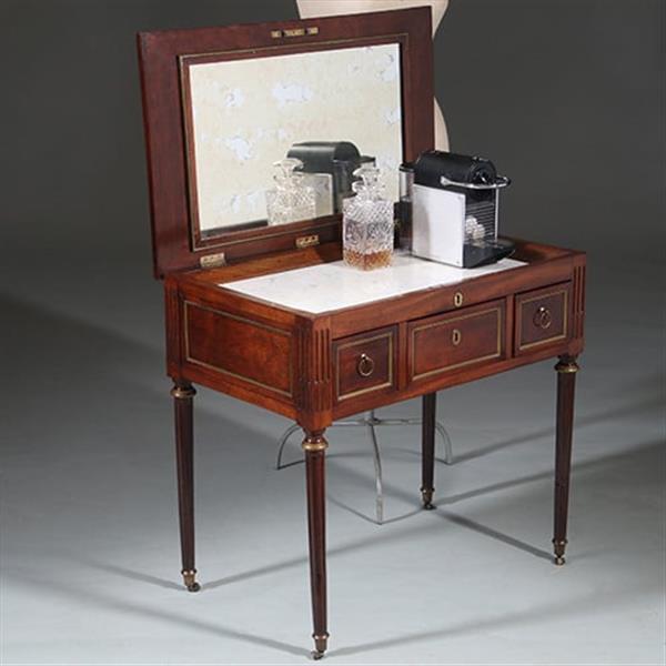 Grote foto hollandse lodewijk xvi wandtafel als schenktafel in mahonie met verguld messing no.260665 antiek en kunst stoelen en banken