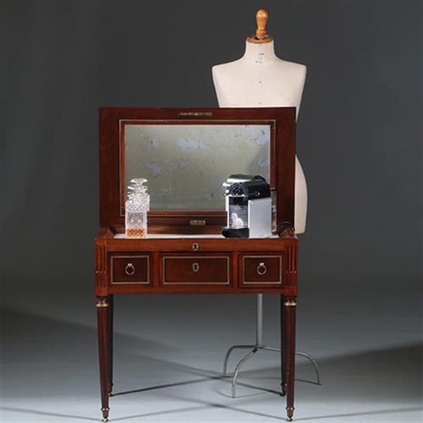 Grote foto hollandse lodewijk xvi wandtafel als schenktafel in mahonie met verguld messing no.260665 antiek en kunst stoelen en banken