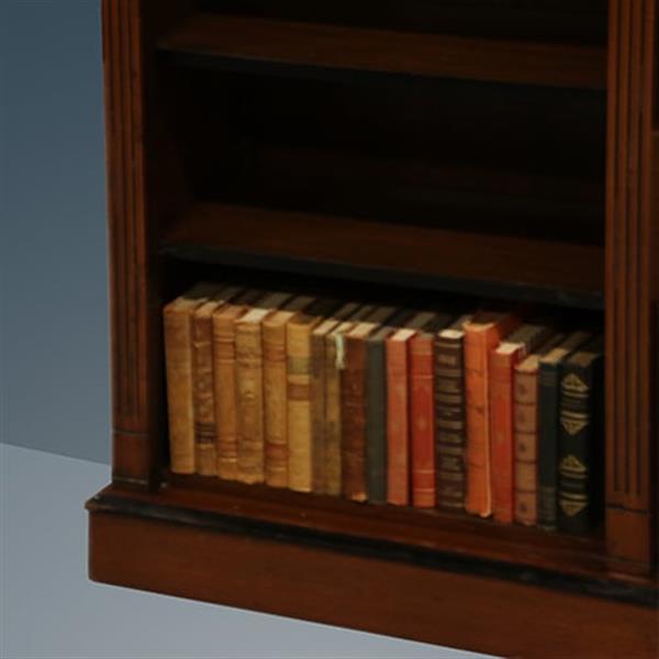 Grote foto lage en brede open boekenkast noten met zwarte accenten ca 1880 no.260610 antiek en kunst stoelen en banken