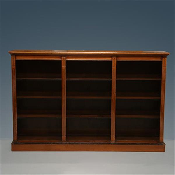 Grote foto lage en brede open boekenkast noten met zwarte accenten ca 1880 no.260610 antiek en kunst stoelen en banken