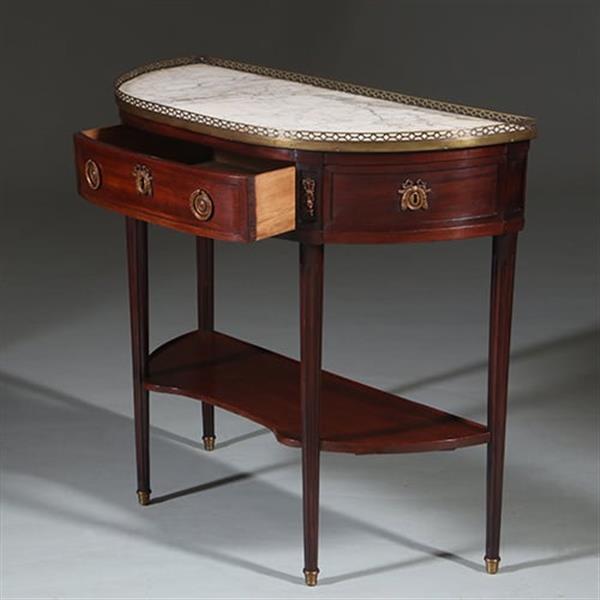 Grote foto lodewijk xvi wandtafel met marmer blad met bronzen galerijtje ca 1790 no.260670 antiek en kunst stoelen en banken