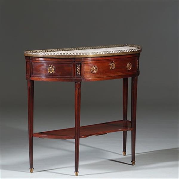 Grote foto lodewijk xvi wandtafel met marmer blad met bronzen galerijtje ca 1790 no.260670 antiek en kunst stoelen en banken