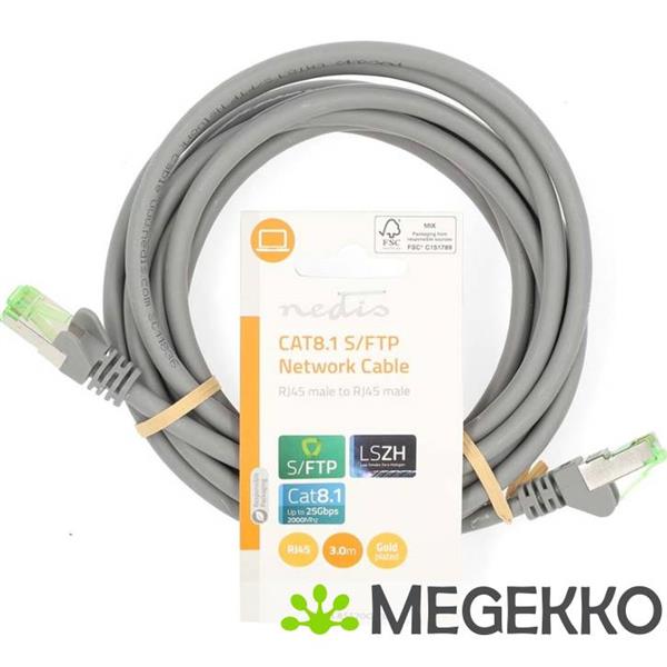 Grote foto cat 8.1 netwerkkabel s ftp rj45 male rj45 male 3.00 m rond lszh grijs label computers en software netwerkkaarten routers en switches