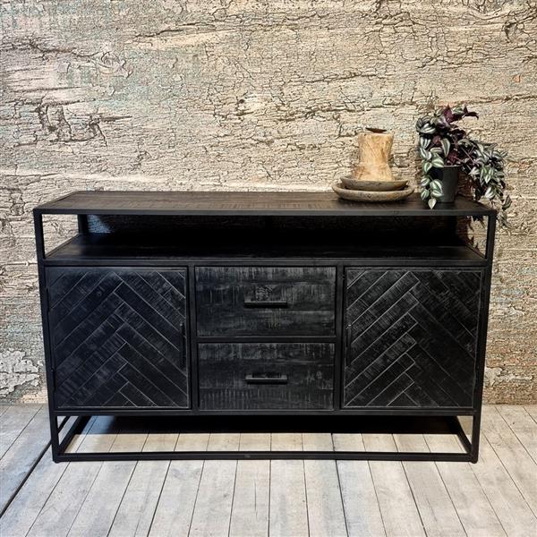 Grote foto dressoir jax black edition 150x45x90 cm zwart visgraat huis en inrichting eettafels