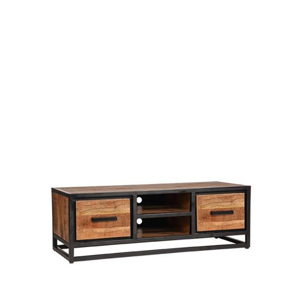 Grote foto tv meubel tampa 120x45x40 cm rough mangohout zwart metaal huis en inrichting eettafels
