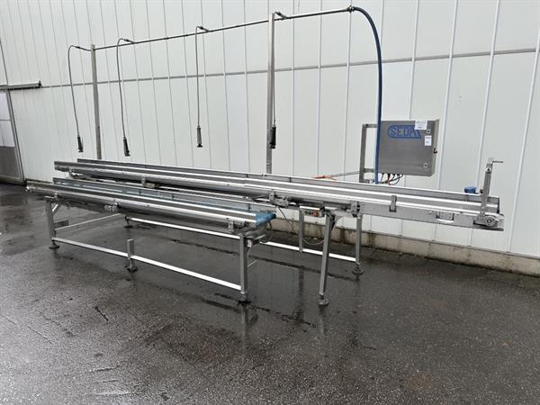 Grote foto seda dubbele transportband voor het spoelen van pompoenen en kisten met bladgroenten agrarisch tuinbouw