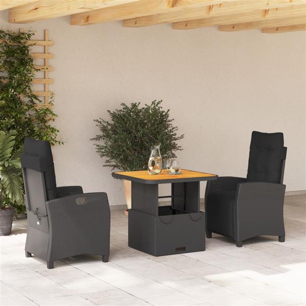 Grote foto vidaxl 3 delige tuinset met kussens poly rattan zwart tuin en terras tuinmeubelen