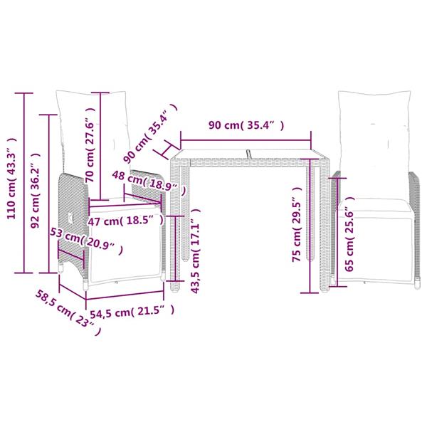 Grote foto vidaxl 3 delige bistroset met kussens poly rattan zwart tuin en terras tuinmeubelen