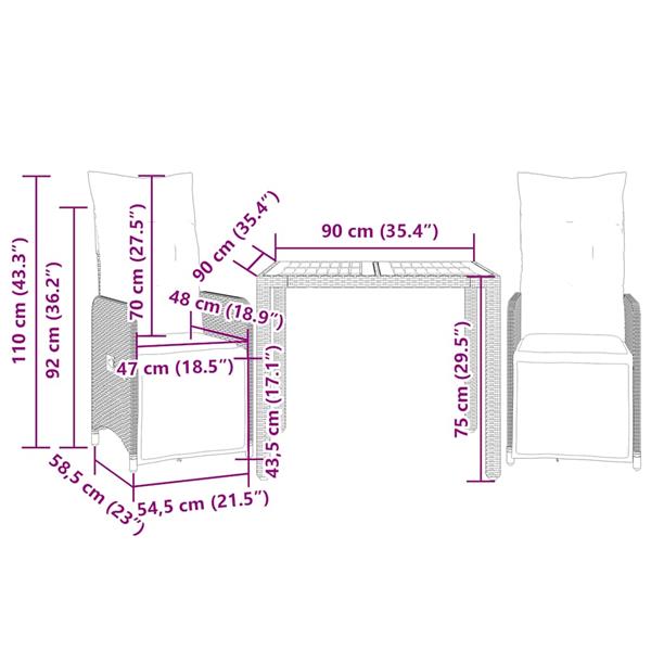 Grote foto vidaxl 3 delige bistroset met kussens poly rattan zwart tuin en terras tuinmeubelen