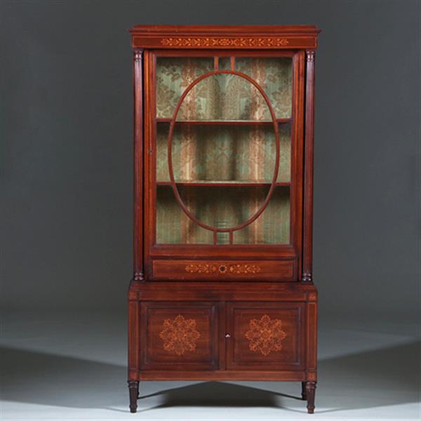 Grote foto franse vitrine met lade en gesloten deurtje prachtig ingelegd verstelbare planken ca. 1875 no.27011 antiek en kunst stoelen en banken