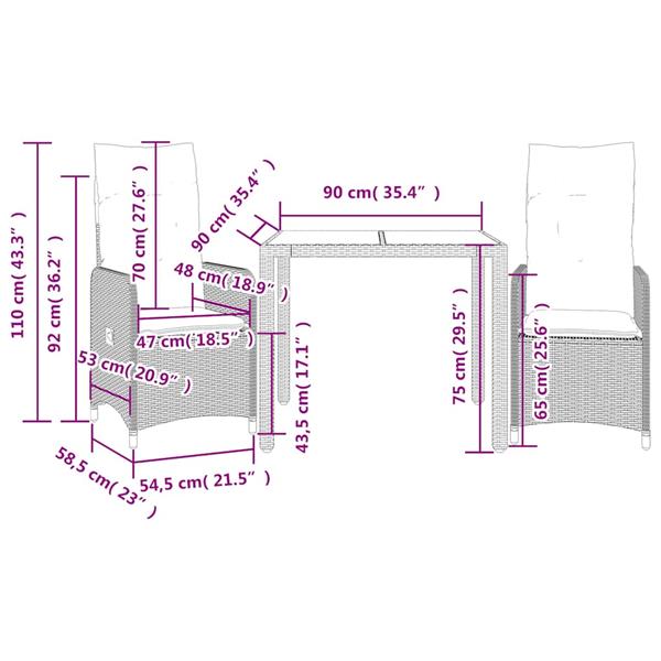 Grote foto vidaxl 3 delige bistroset met kussens poly rattan zwart tuin en terras tuinmeubelen
