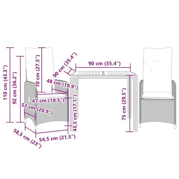 Grote foto vidaxl 3 delige bistroset met kussens poly rattan grijs tuin en terras tuinmeubelen