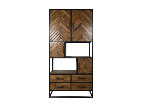 Grote foto hsm collection wandkast verona 4 deur 4 la 100x40x200 naturel zwart mango metaal huis en inrichting eettafels