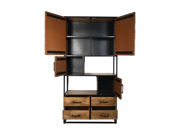 Grote foto hsm collection wandkast verona 4 deur 4 la 100x40x200 naturel zwart mango metaal huis en inrichting eettafels