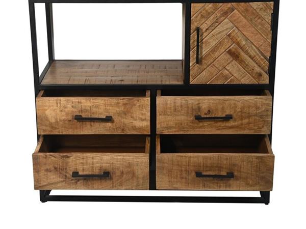 Grote foto hsm collection wandkast verona 4 deur 4 la 100x40x200 naturel zwart mango metaal huis en inrichting eettafels