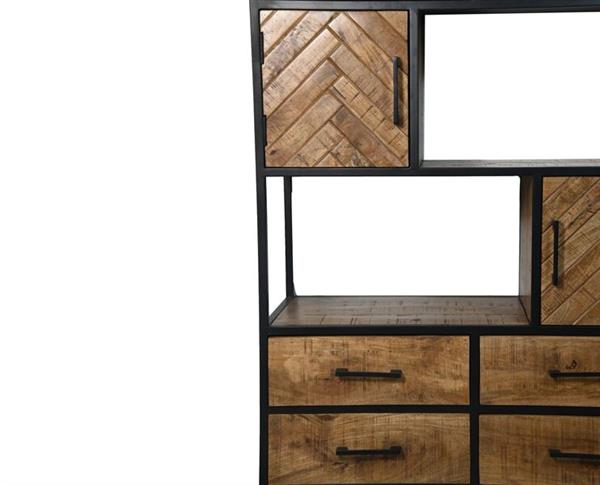 Grote foto hsm collection wandkast verona 4 deur 4 la 100x40x200 naturel zwart mango metaal huis en inrichting eettafels